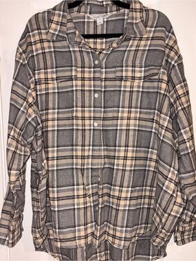 Old Navy Gray and Beige Plaid Men's Button-Down Shirt